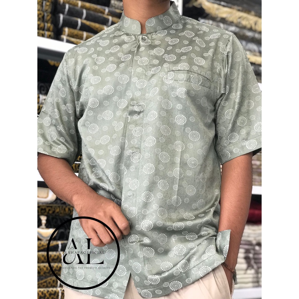 Baju Koko DL/Baju Koko Pria Lengan Panjang & Pendek Bahan Katun Korea Warna Hijau Sage