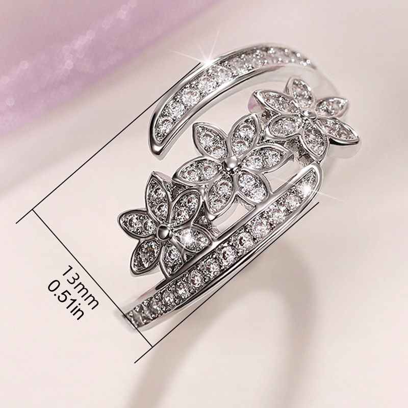 Mempesona Cincin Pembukaan Bunga Kristal Untuk Wanita Kualitas Tinggi Berlapis Perak Fashion Rings Pesta Perempuan Perhiasan