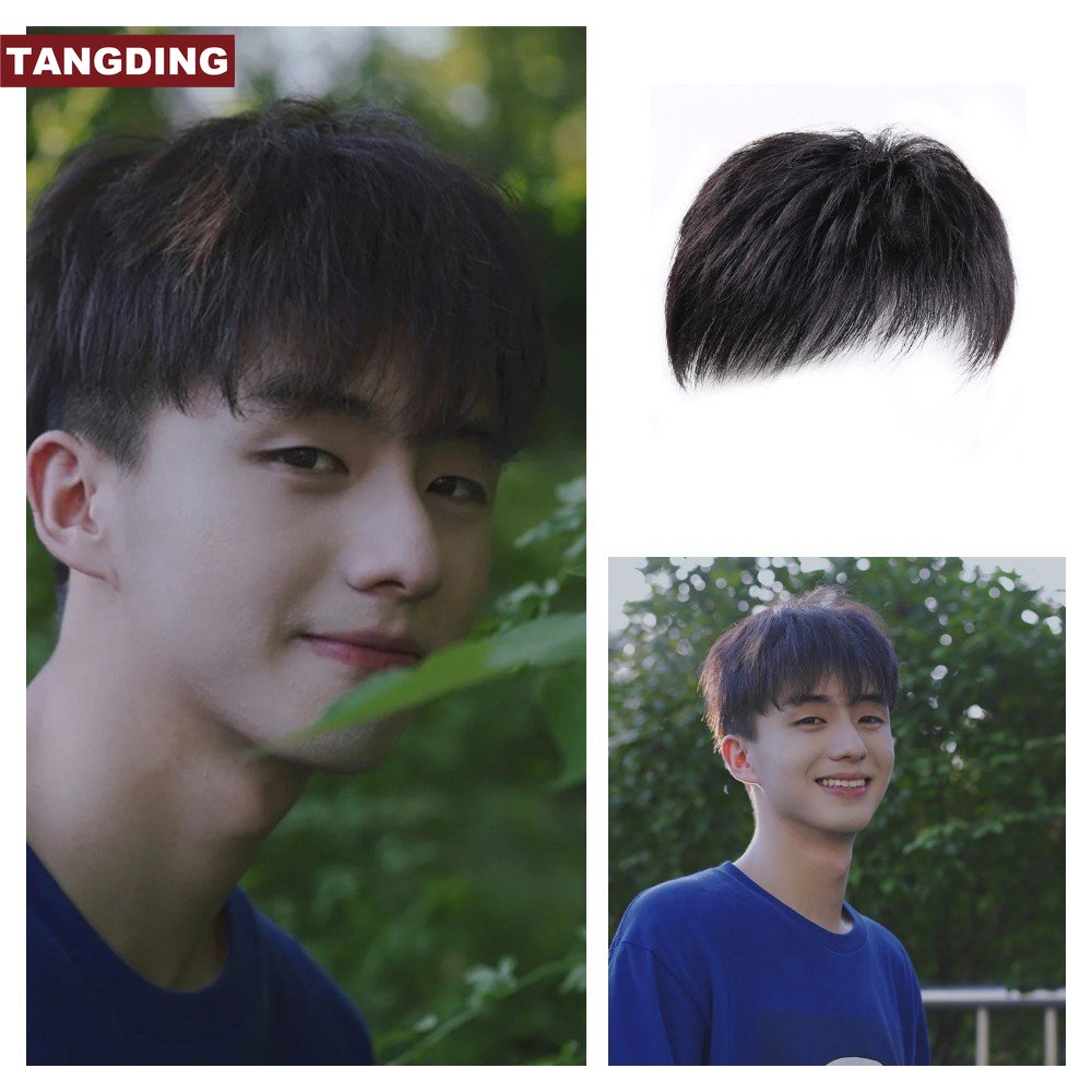 [COD Tangding] Wig Rambut Pendek Lurus Pria Alami Tampan Rambut Patch Wig Aksesoris