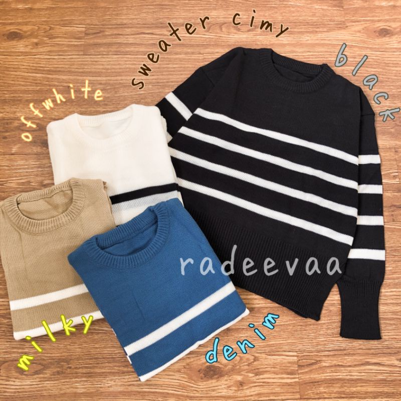 SWEATER STRIPE CIMY KNIT ATASAN RAJUT WANITA MOTIF GARIS OVERSIZE