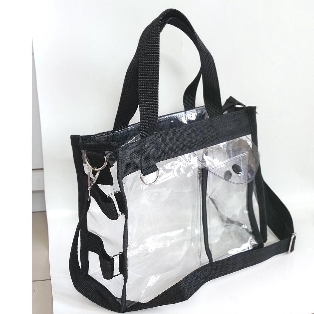 TAS SELEMPANG TRANSPARAN HITAM PVC SLING BAG / HAND BAG/ TAS KONSER