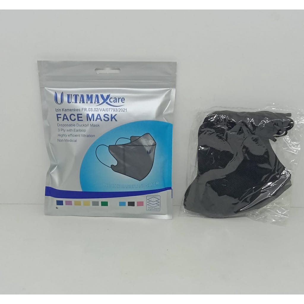 Masker Duckbill Utama izin Kemenkes RI isi 10 Pcs/Pack Emboss U Premium Dewasa Import Anti Virus 3Ply With Earloop Disposable mask