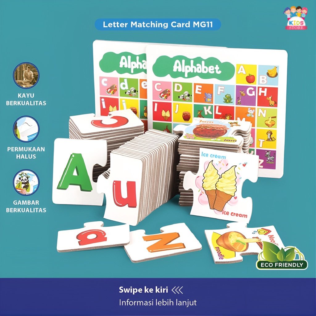 Letter Matching Card | Mainan Puzzle Edukasi Anak Kayu | Mainan Seru Untuk Keluarga | Hadiah Ulang Tahun Anak Cowok Cewek