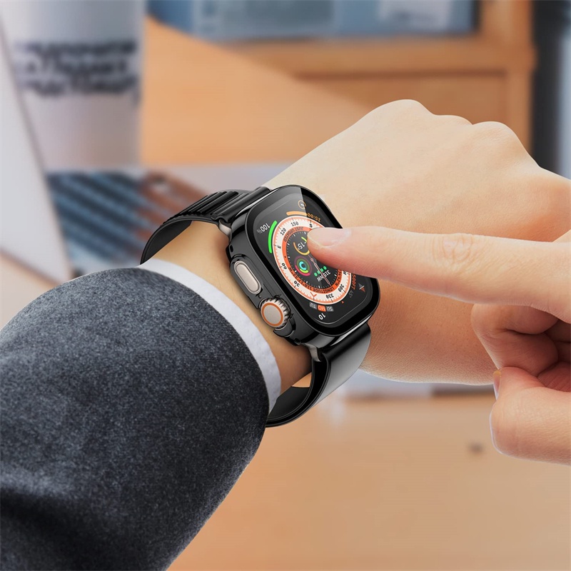 2023kaca+case Untuk Apple Watch Ultra 49mm 45mm 41mm 40mm 44mm 42mm 38mm band smartwatch PC Bumper+Pelindung Layar Tempered Cover Untuk iwatch series Ultra Aksesoris