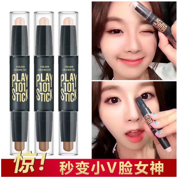 BAJ LAMEILA Colour Geometry Face 109 Stick Contour Duo Cocealer Stick Shading Concealer Contour Dua Sisi Untuk Mencerahkan Kulit 1002 AK094