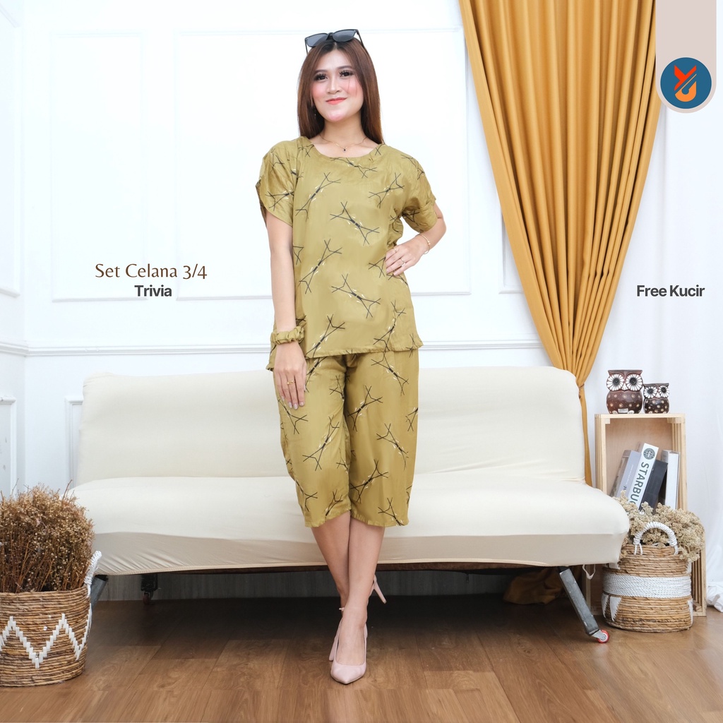 YashCollection Setelan Baju Tidur Celana 3/4 Setelan Piyama Rayon Free Kucir