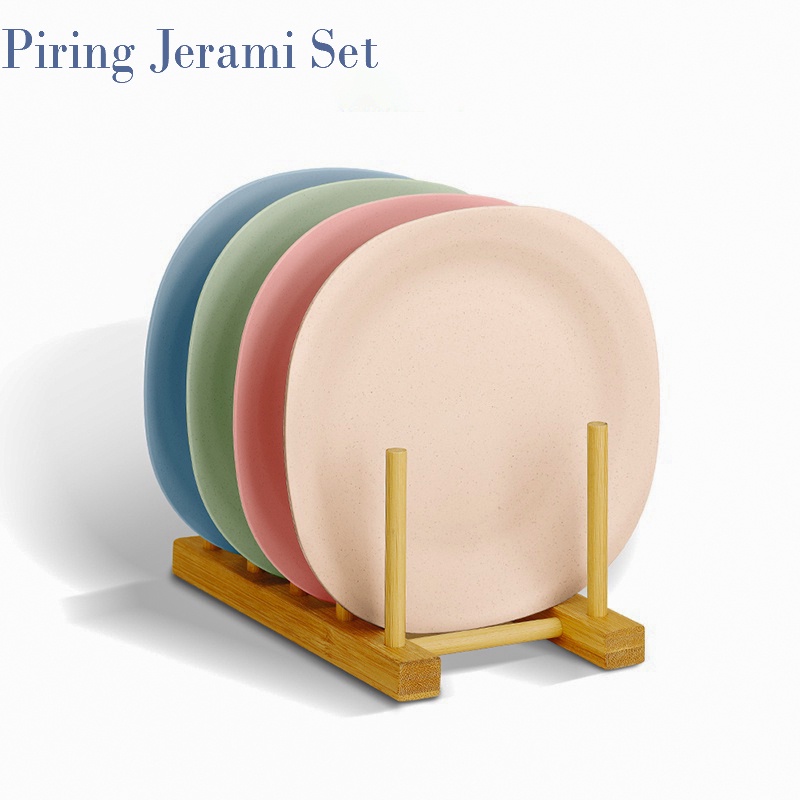 Piring Mini 18cm Piring Plastik Wheat Straw Peralatan Makan Set Piring Persegi Warna Pastel Piring Makan