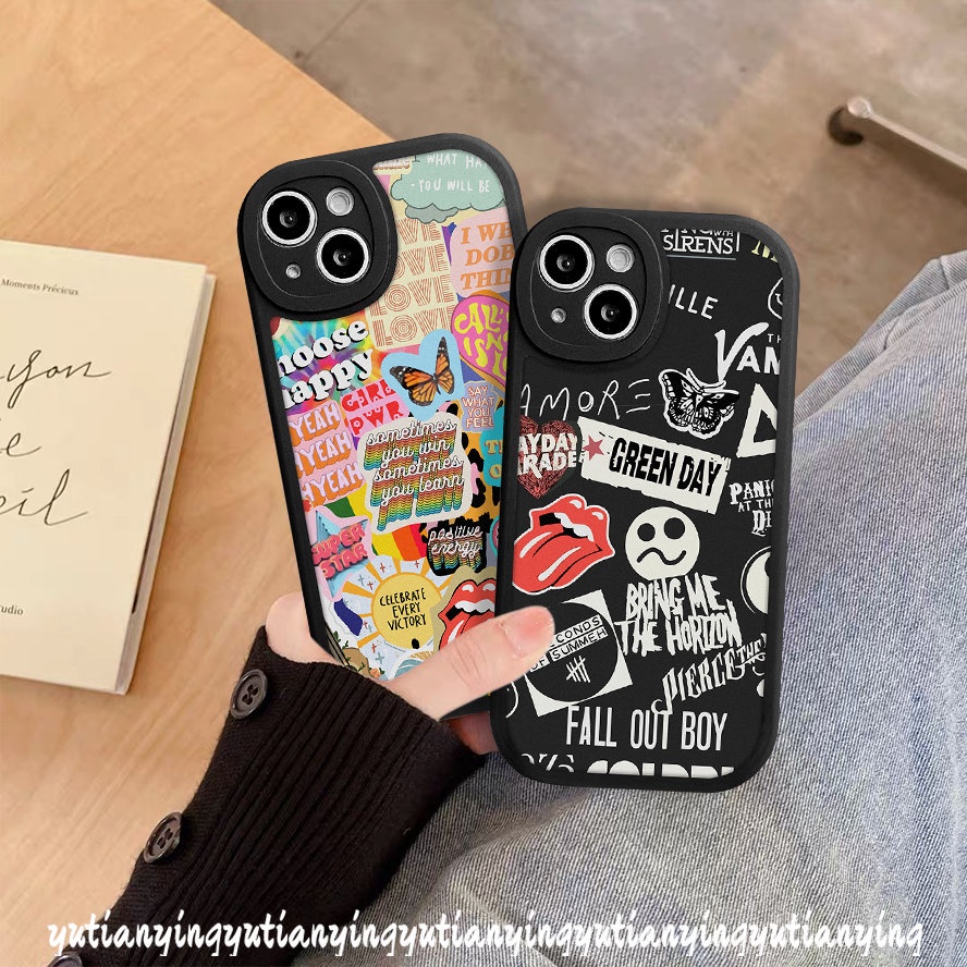 IPHONE Casing Huruf Kupu-Kupu Kompatibel Untuk Iphone11 7 8 6 6s 14plus XR 14 13 12 Pro MAX X XS MAX SE 2020 Ins Fashion Trendy Brand Sticker Label Soft TPU Case