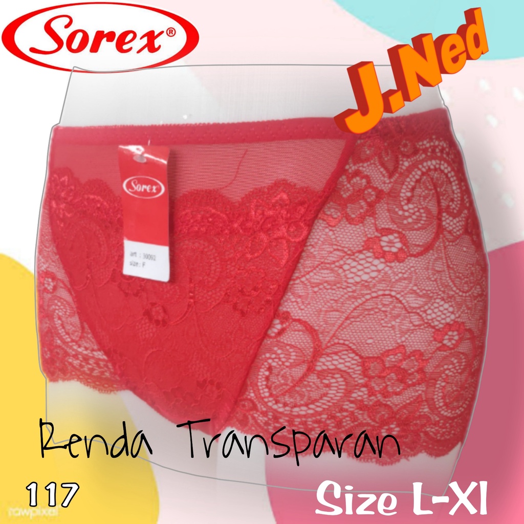 J117  CD WANITA SOREX RENDA BRUKAT TRANSPARAN FREE SIZE SETARA L-XL