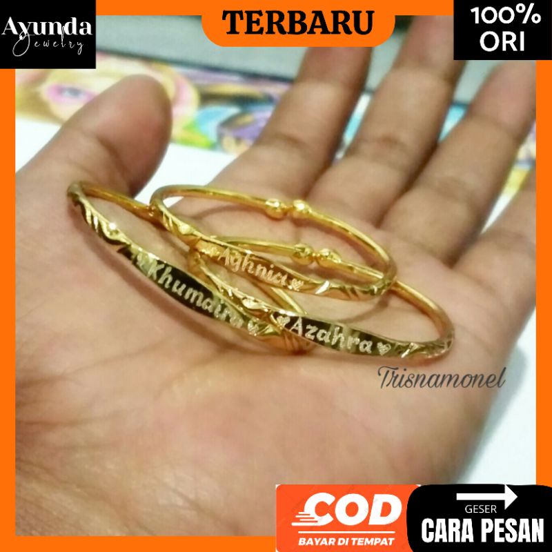 Lapis emas Gelang monel anak Bayi Anti karat anti step FREE UKIR NAMA Gelang baby