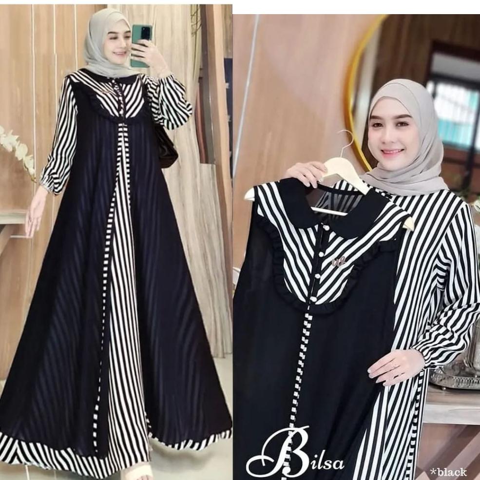 [ TERBARU ] Bilsa Maxy / Gamis Wanita Terbaru 2021 / One Set Gamis + Outer Termurah / Bahan Shakila 