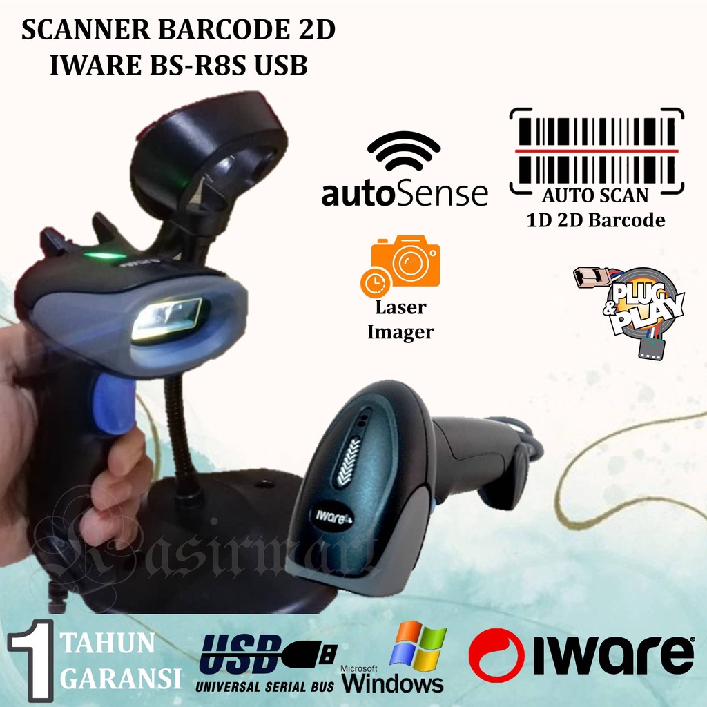 BARCODE SCANNER 1D &amp; 2D IWARE BS-R8S USB IWARE R8S SCANNER PARKIR ANTRIAN QR EFAKTUR MINIMARKET RESI