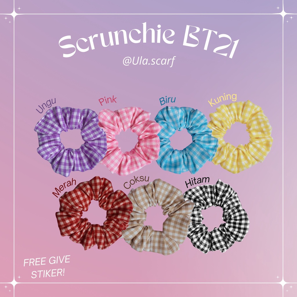 Scrunchie gemas - Ikat Rambut Ala Korea - Ikat Rambut Kotak-kotak  (FREE GIVE STIKER)