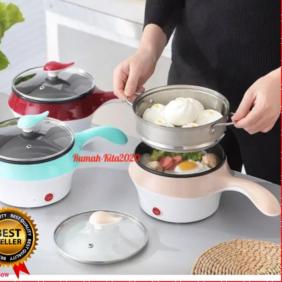 Depan  TERMURAH Panci Listrik Mie Nasi Ada Kukusan Gagang Anti Panas Hotpot Elektrik 2 Layer Panci L