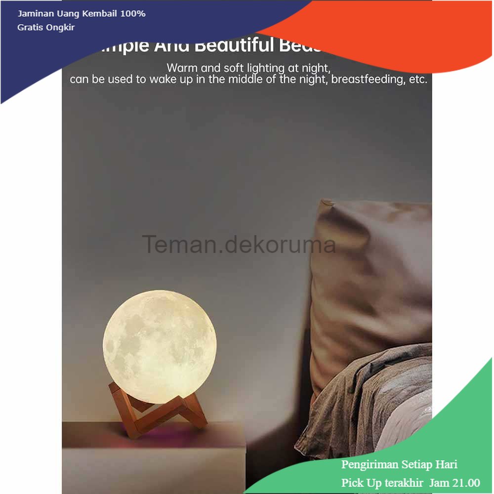 TD - LMP OUIO Lampu Tidur Bulan 3D Printed Moon Night Light Lamp 7 Color 1W 8cm - OU12