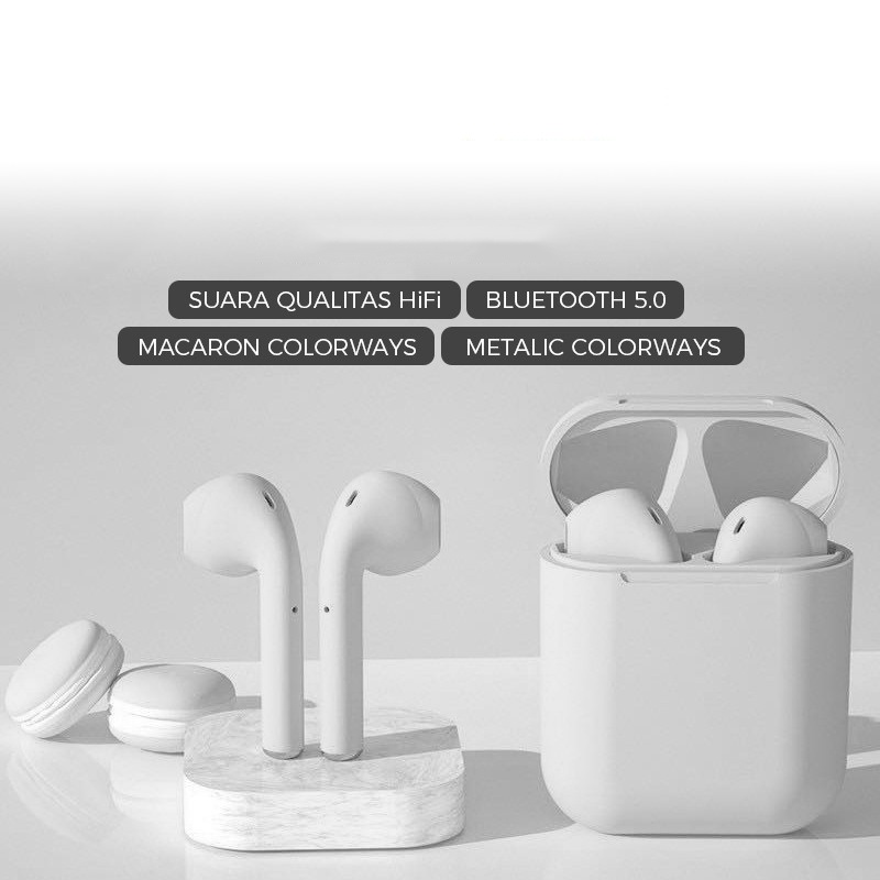 Matei Headset Bluetooth inpods i12 TWS Earphone Case Kartun Transparan True Wireless Stereo Ear HIFI