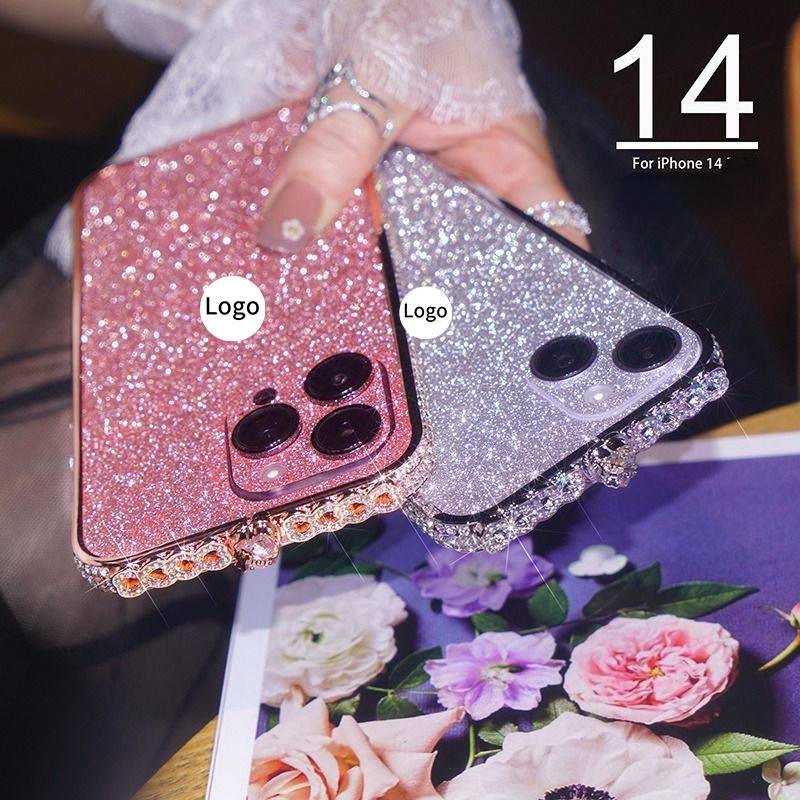 IPHONE Casing Bumper Bahan Metal Berlian Berkilau Untuk iPhone14 13 12 11 Pro Max Plus Case Bling Berlian Imitasi Cover Untuk Iphone14Plus iPhone14 iPhone13