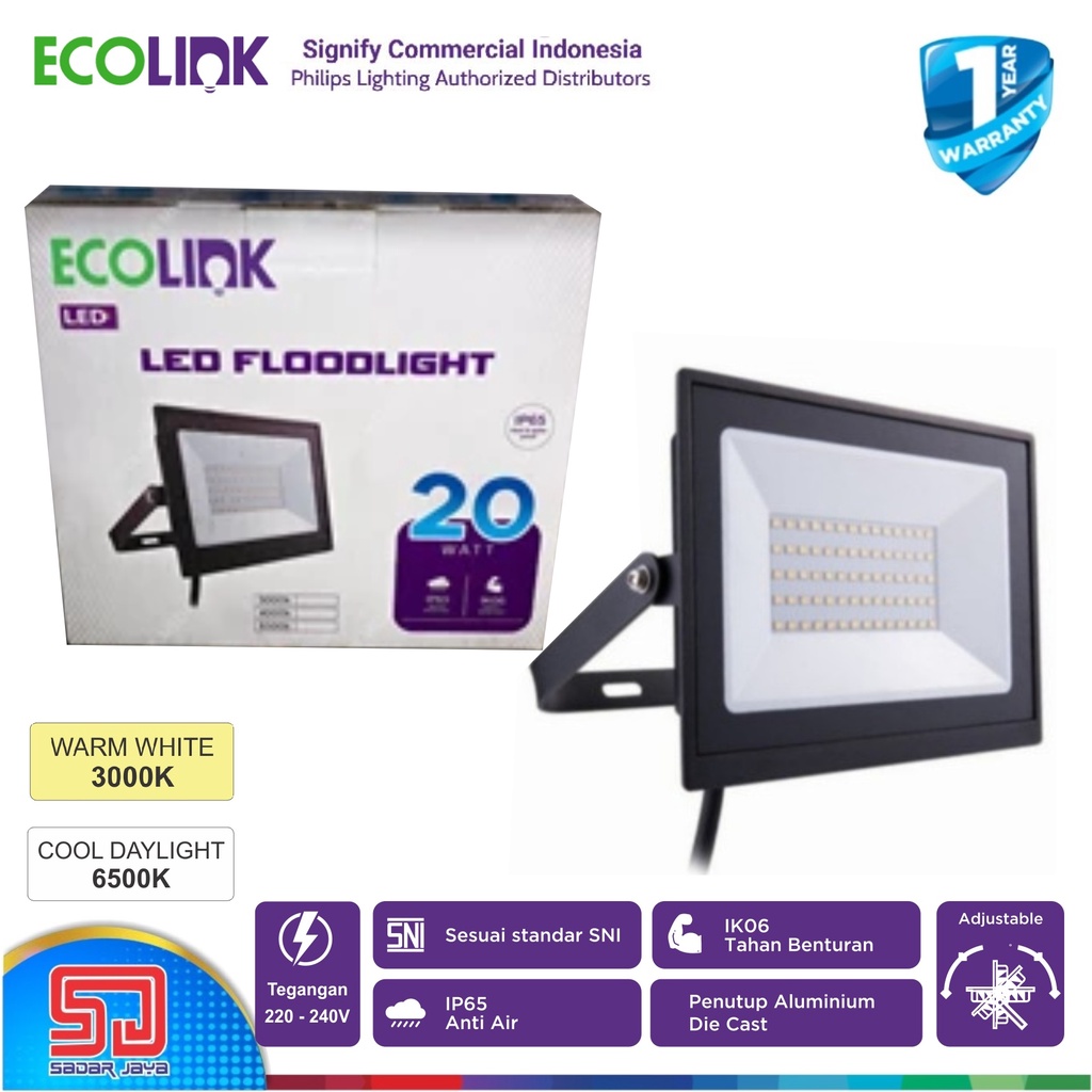 ECOLINK FL007 Lampu Tembak 20W Sorot LED 20Watt Baleho 20 Watt Floodlight