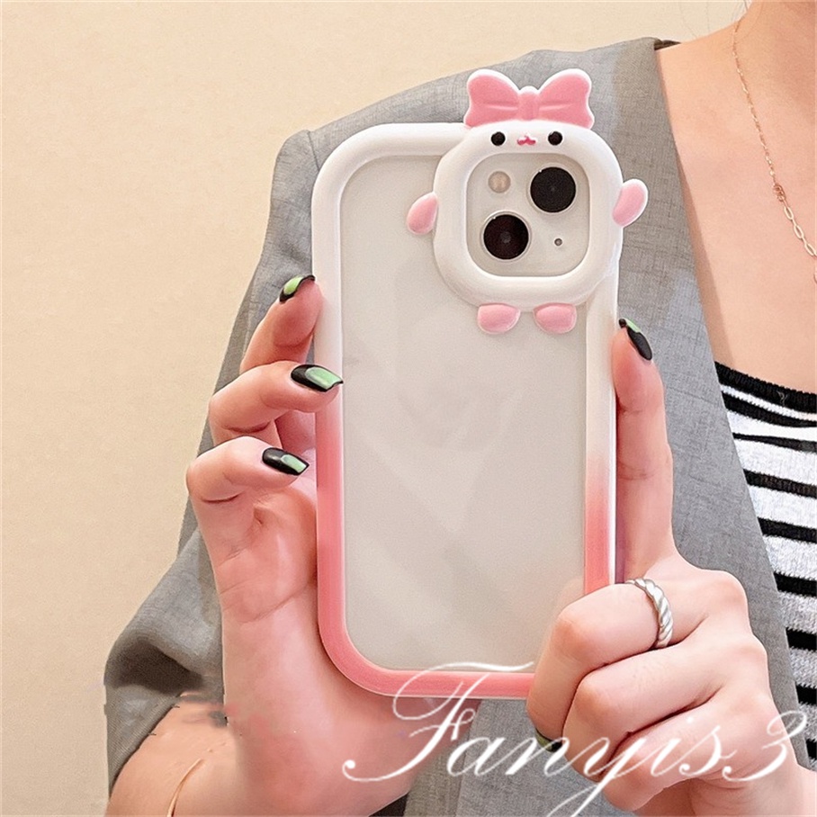 Compatible For iPhone 14 13 12 11 Pro Max X XR Xs Max 8 7 6 6s Plus SE 2020 Kompatibel Untuk Simple Bening Pink Ungu Monster Kecil Lensa Ponsel Case TPU Soft Cover