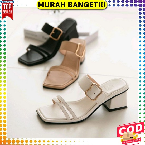 Sepatu Sendal Mules Heels Hels Wanita Burkat Payet Pesta Kondangan Hils Shoes Hak Tahu Tinggi 5Cm Mo