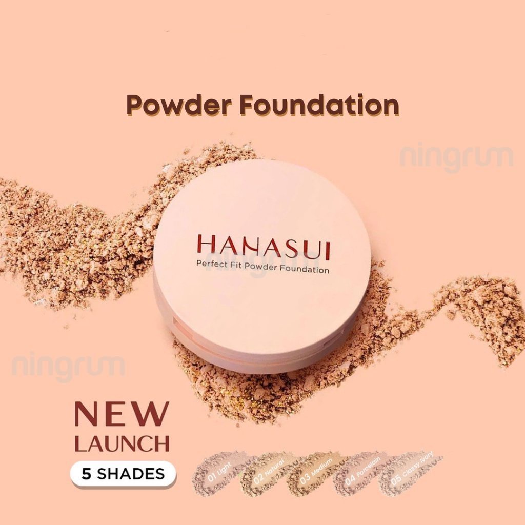 Ningrum - HANASUI Perfect Fit Powder Foundation | Bedak Padat Compact TWC With UVA + UVB &amp; Pollution Protection Control | Shine &amp; Long Wearing Soft Matte Natural Finish Blur Imperfections Cushion Setting Loose Blush Lip Original BPOM - 5012