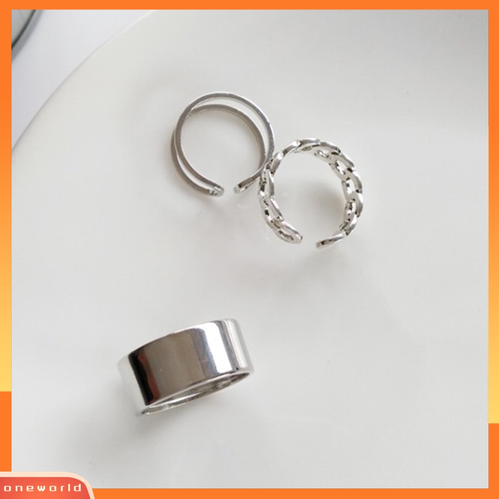 {oneworld} 3pcs Cincin Wanita Kepribadian Hip-hop Adjustable Open End Finger Joint Dekorasi