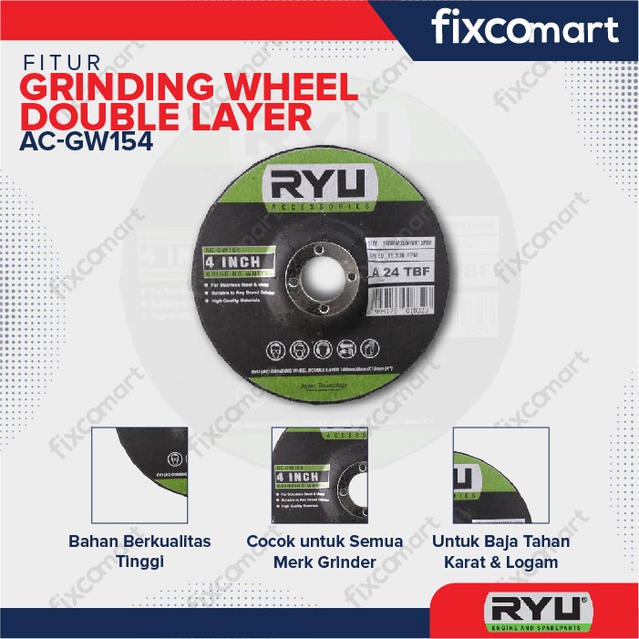 RYU Grinding Wheel 4 Inch Double Layer 100 X 6 X 16 Mm