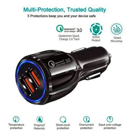 Car Charger HP di Mobil adaptor QUALCOMM quick FAST CHARGING lighter 3.0 dual usb cas 2 lubang