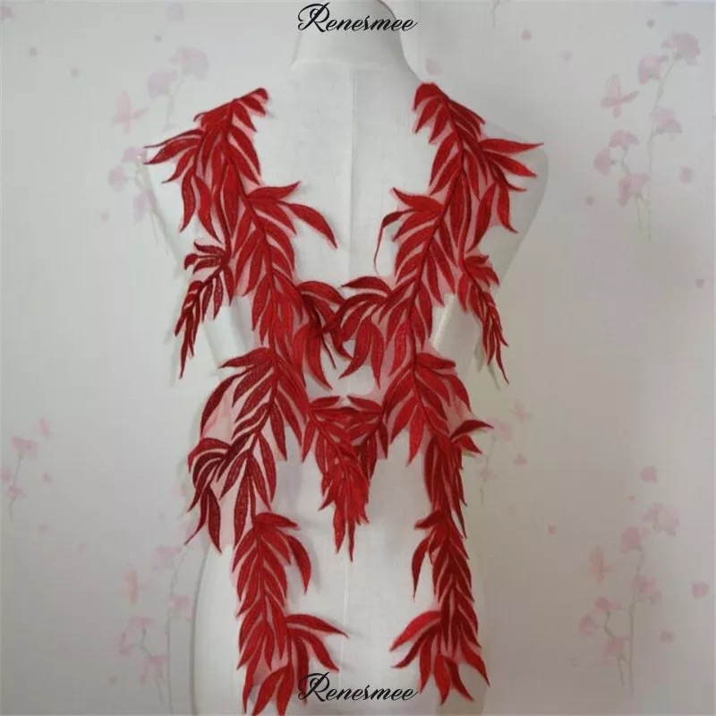 Bamboo Leaf Neckline Lace Applique Red Burgundy Ivory Lace Collar, Apparel Sewing On