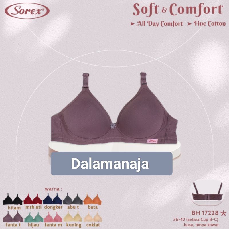 SOREX Bra Soft &amp; Comfort 17228 Busa Tanpa Kawat Setara CUP B-C