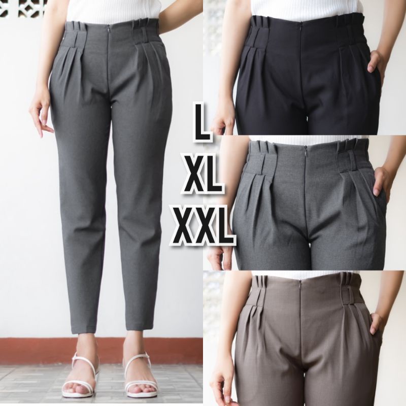 Celana Kantor Highwaist Pinggang Rempel Sleting Depan - Celana Chinos Wanita AERUM PANTS