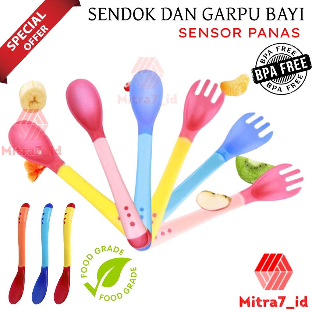[M7] SENDOK MAKAN BAYI SENSOR SUHU PANAS / SENDOK GARPU SILIKON BAYI / SENDOK MAKAN BAYI FOOD GRADE SAFETY