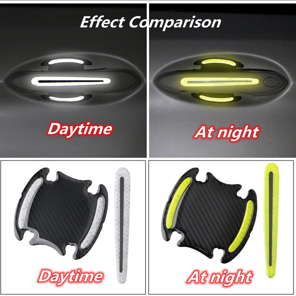 8-piece set Stiker Pegangan Pintu Mobil Pelindung Reflektif safety stickers car door cup Cat scratch protector stickers exterior accessories