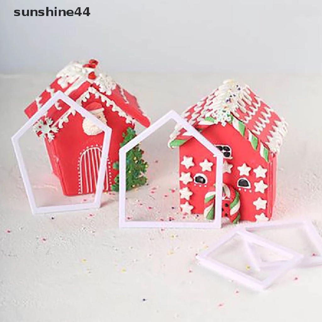 Sunshine 4 Pcs Natal Gingerbread Man House Cookies Cutter Cetakan Diy Baking Tools.