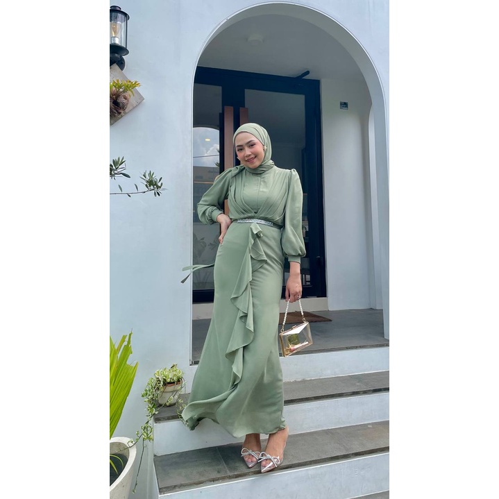 Siena Long Dress Ceruti Baju Kondangan Gratis Ikat Pinggang Swaroski Gamis Pesta Busui Friendly Gaun Prewedding Seragam Bridesmaid