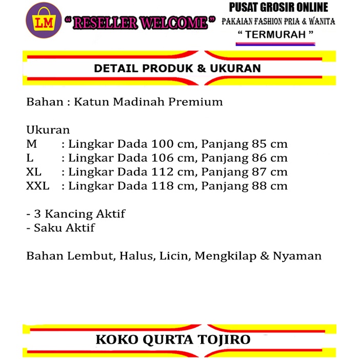 TERMURAH TERLARIS Baju Koko Pria QURTA TOJIRO Madinah Jumbo M L XL XXL LMS 23151-23157