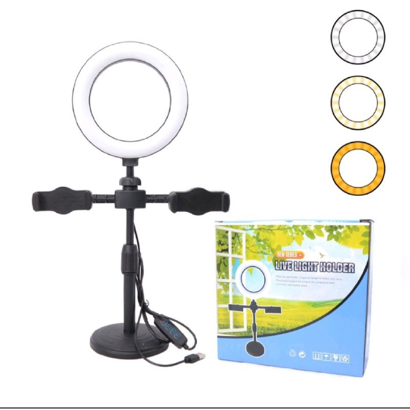 RINGLIGHT 2 IN 1 16 CM HOLDER HP STAND RINGLIGHT ROTATE SELFIE LAMPU