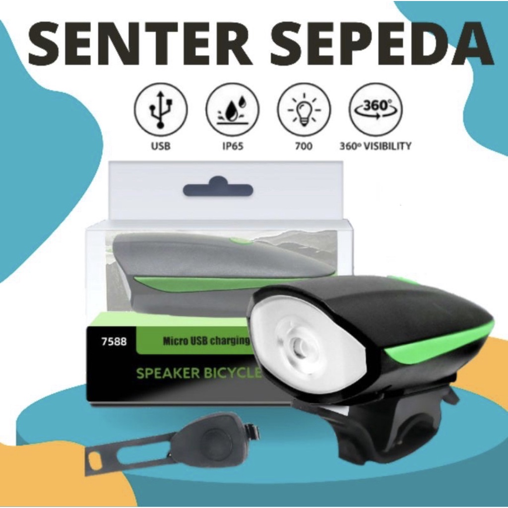 7588 Lampu Sepeda Depan plus Bel Klakson / USB Rechargeable Terang 5 Jam