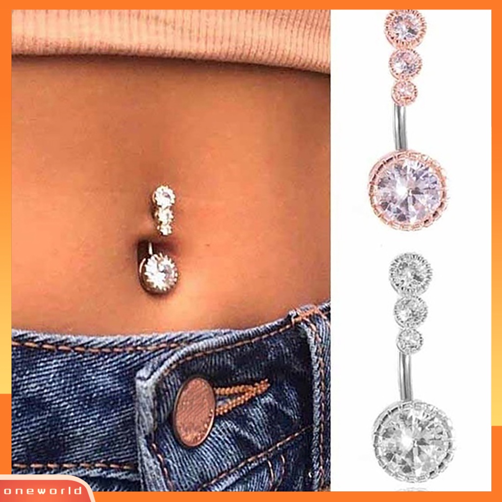 [oneworld] Wanita Cubic Zirconia Belly Button Cincin Tindik Tubuh Pusar Perhiasan Aksesori