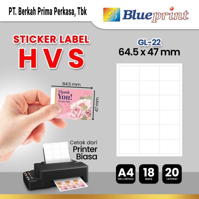 

Kertas Stiker Label HVS Doff A4 BLUEPRINT Uk 64,5 x 47 mm - 20 lembar