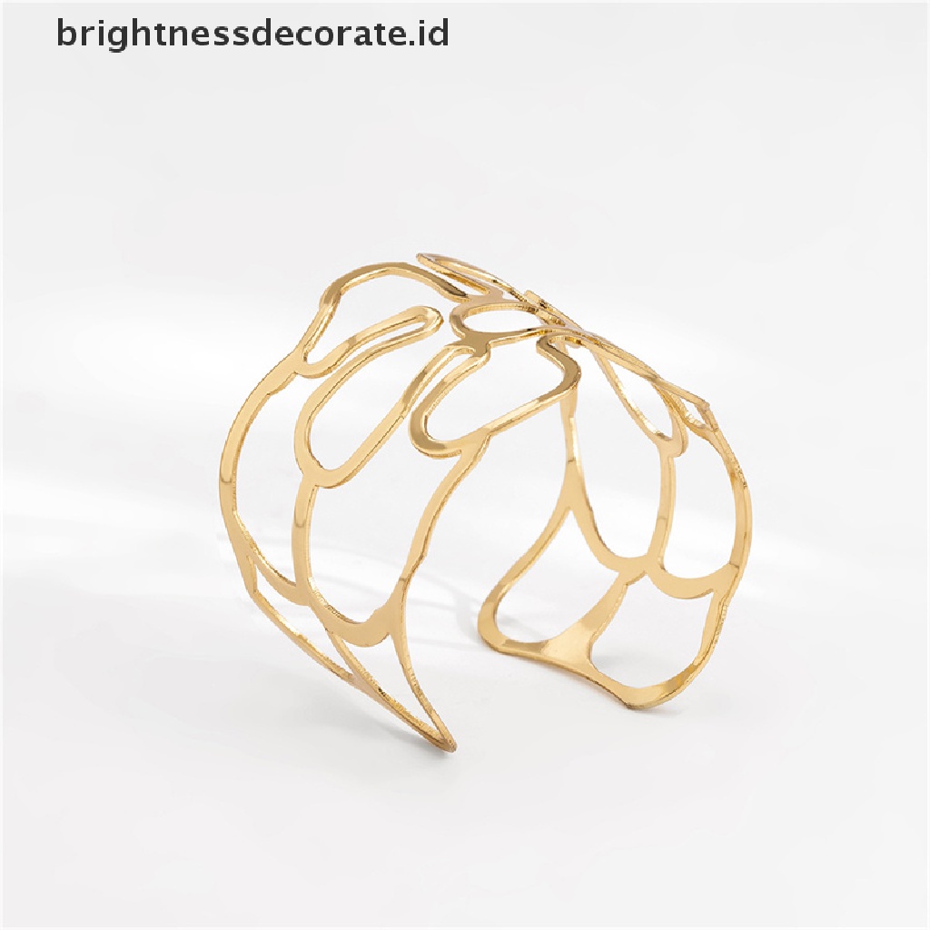 [Birth] Gelang Bunga Berongga Bahan Metal Untuk Wanita Terbuka Adjustable Manset Lebar Gelang Pesta Pernikahan Perhiasan [ID]