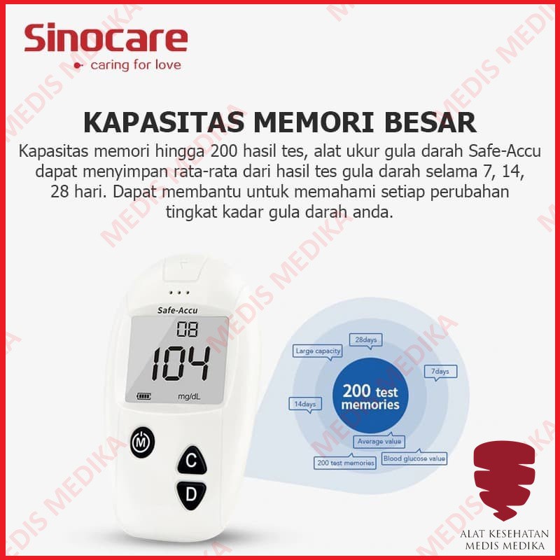 Sinocare Safe-Accu Alat Cek Gula Darah Test Uji Glucose Safe Accu