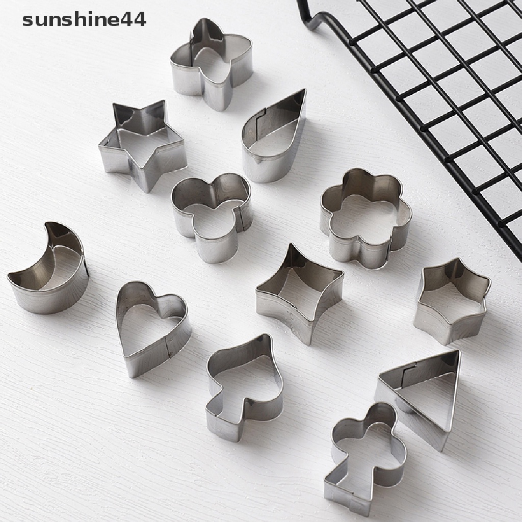 Sunshine 12Pcs Cetakan Kue Kering Bentuk Anak-Anak Rumah Baking Bentuk Poker Cetakan Stainless Steel.