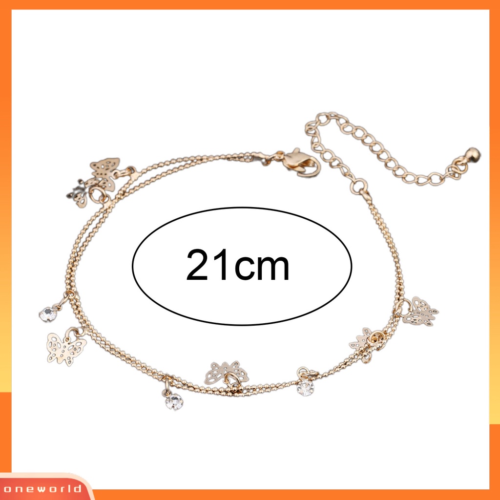 {oneworld} Gelang Kaki Liontin Kupu-Kupu All-Match Alloy Double-Layer Anklet Untuk Kantor