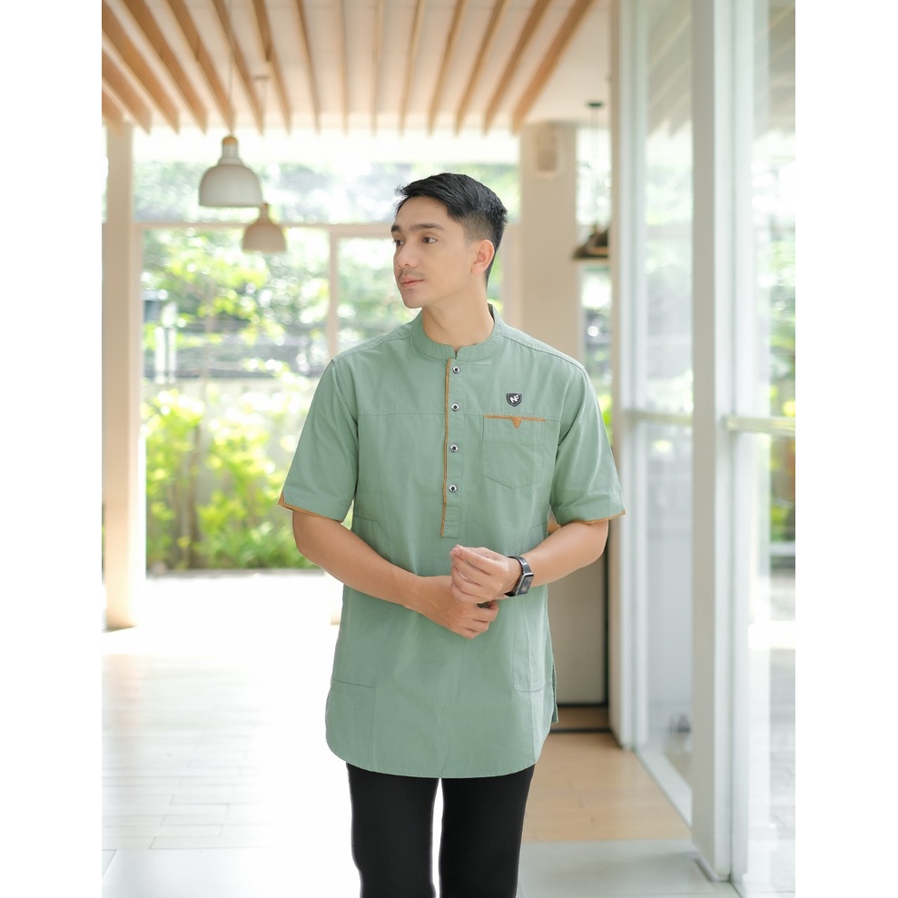 Series Hijau Mint And Sage Baju Koko Pria Dewasa Lengan Panjang Dan Pendek Katun