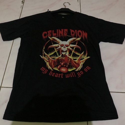 Kaos Celine Dion My Heart Will Go On Black Metal Band Tshirt 100% Cotton Casual Unisex