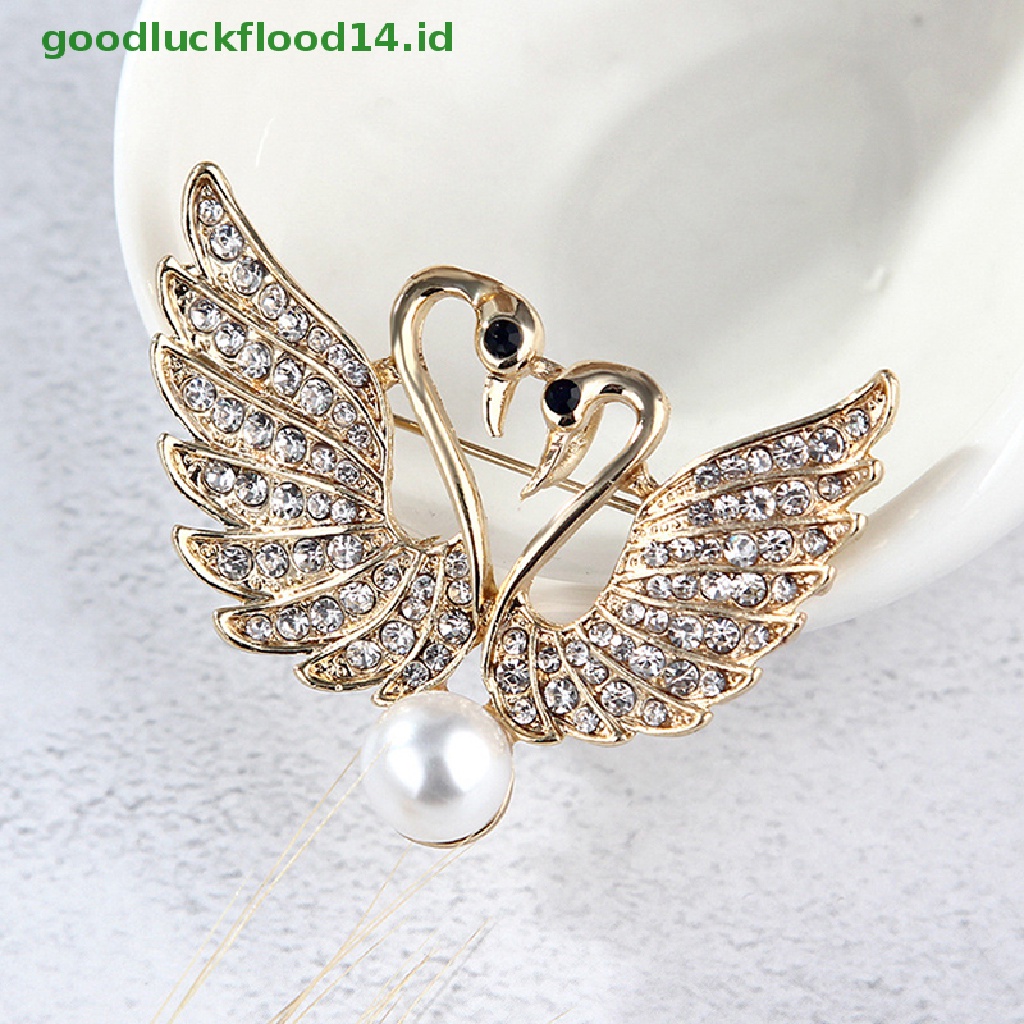 [GOOGFOUR] Lucu Kristal Swan Bros Pin Pecinta Hewan Berlian Imitasi Bros Perhiasan Pin [TOP]