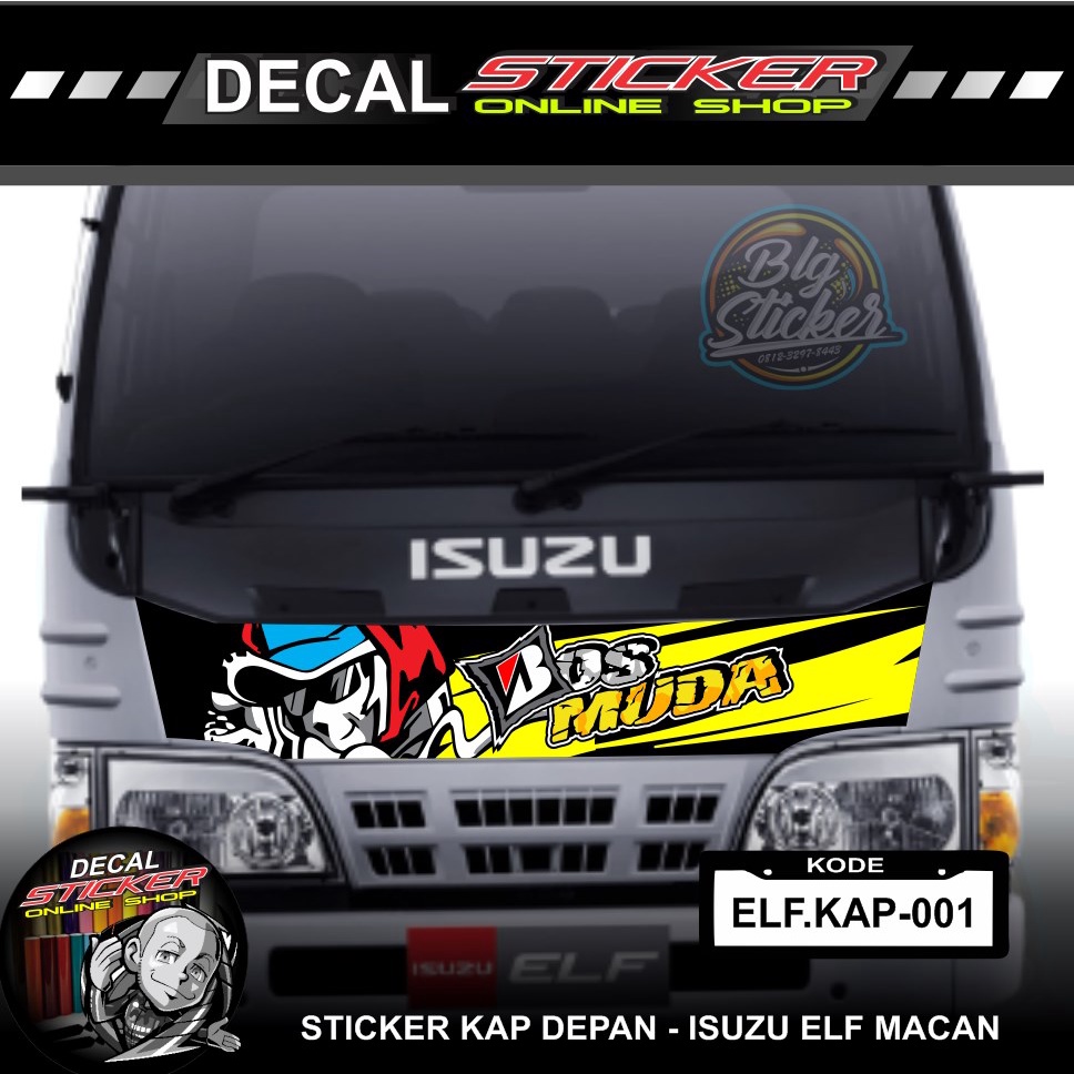 Jual Stiker Mobil Kap Depan Isuzu Elf Macan Decal Print Sticker Variasi