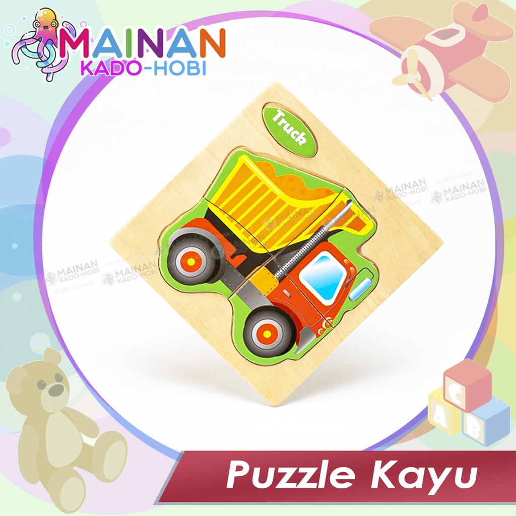 MAINAN EDUKASI ANAK PUZZLE KAYU TRANSPORTASI KONSTRUKSI TRUK