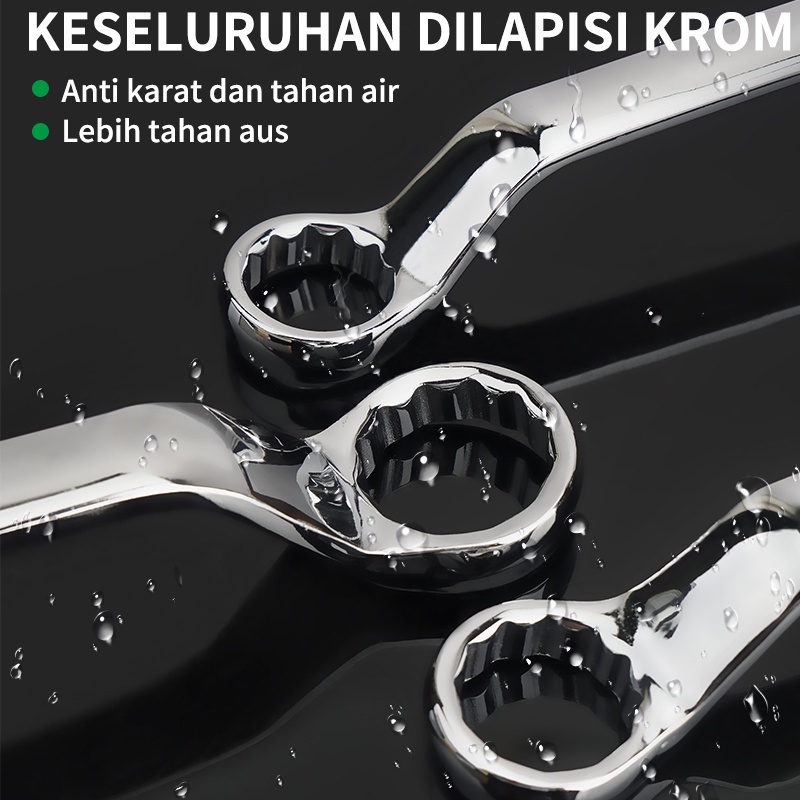 ISKU Kunci Kombinasi Spanner 12gigi Kunci Ring Pas Baja Krom Vanadium Double Offset Ring Spanner Bolak Balik Combination Spanne Perbaikan Sepeda Motor